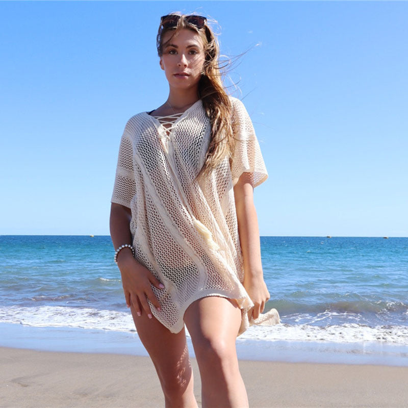 Dame luftig strandpullover i moderne hækle-design Stilla