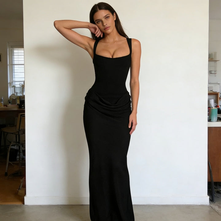 Dame Elegant Wrap Dress med skulderfri stropper og raffineret draperingsdetalje Skovae