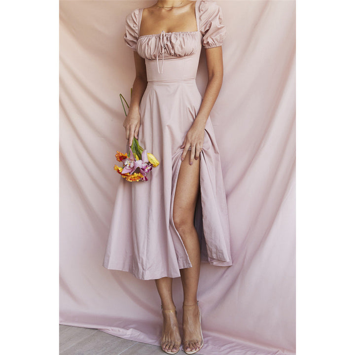 Dame Floral Puff Ærme Midi Kjole Stilla