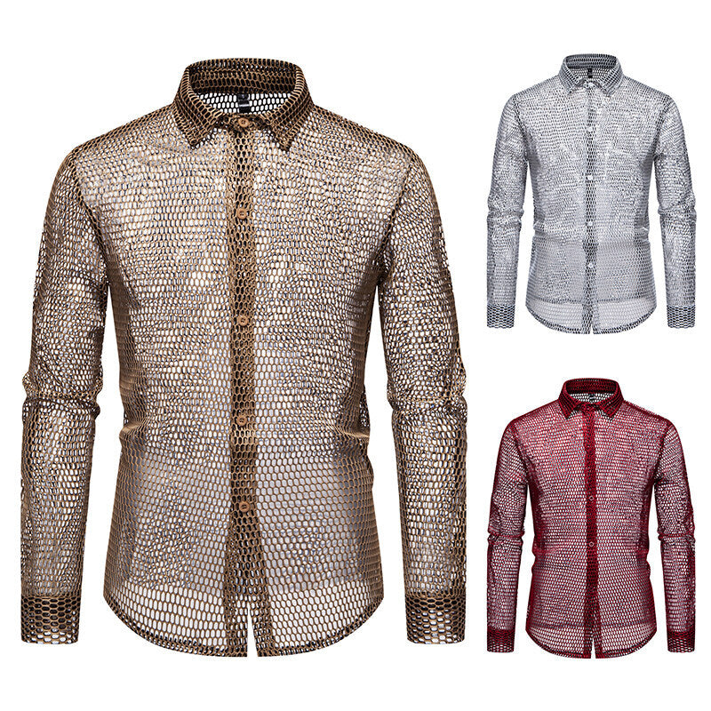 Herrer-Mesh-Overlay-Skjorte Stilla