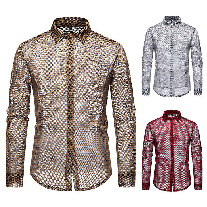 Herrer-Mesh-Overlay-Skjorte Stilla