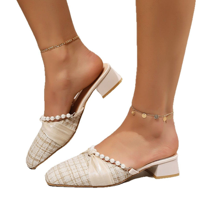 Dame Elegante Mules med Perleapplikation og hæl Stilla