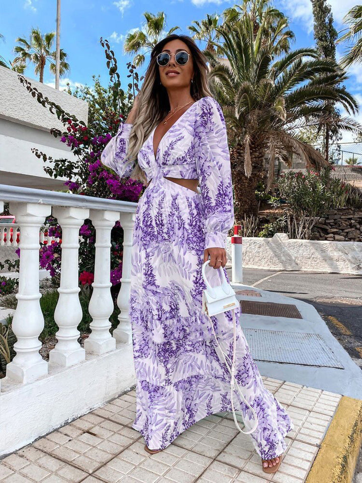 Dame Maxi-kjole med florale cut-out-detaljer og voluminøse ærmer Stiila