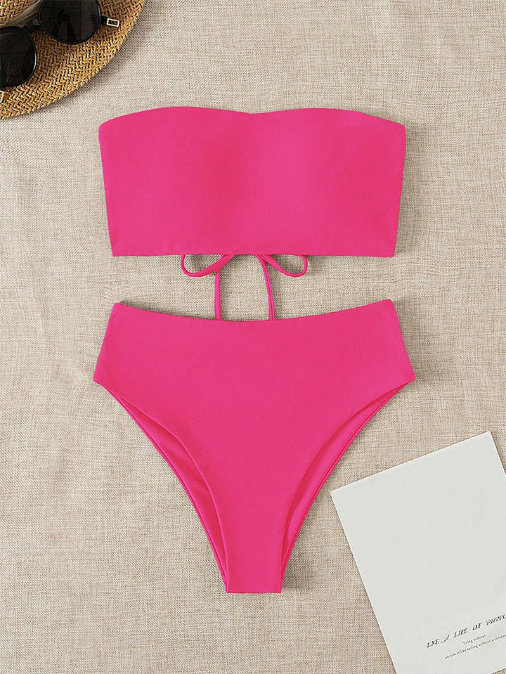 Dame bandeau-bikini med højskårne underdel Skovae