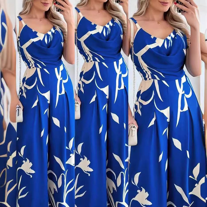DameElegant Jumpsuit med drapering og blomstermønster Stilla