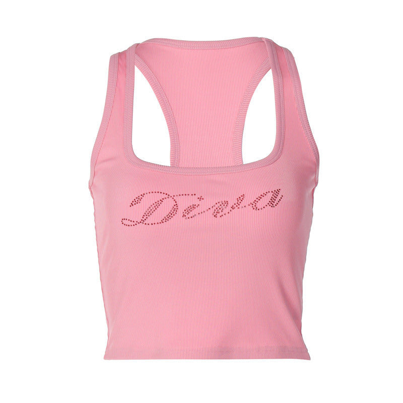 Dame Sporty Crop-Top med glitrende skrivning Stilla