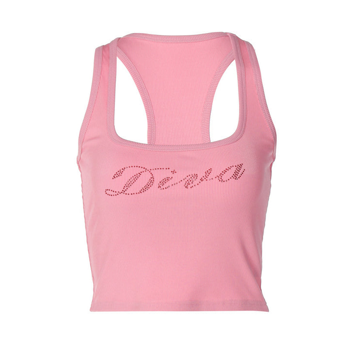 Dame Sporty Crop-Top med glitrende skrivning Stilla