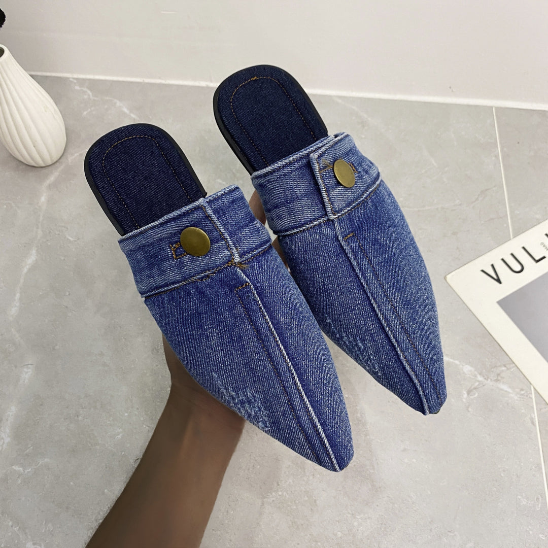 Dame Mules i moderne jeans-look med elegant spids Stilla