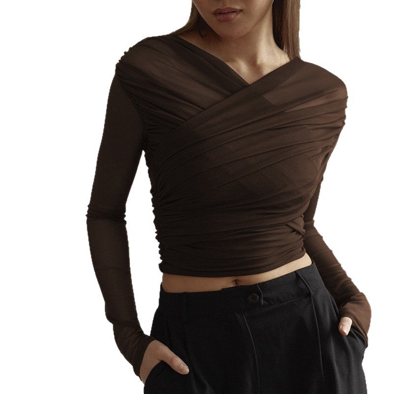 Dame Langeærmet-Crop-Top Skovae