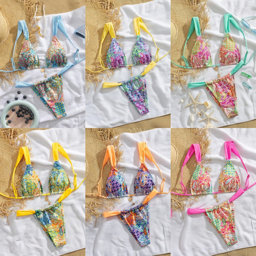 Dame triangle bikini med farverigt paisleymønster og justerbare stropper Skovae