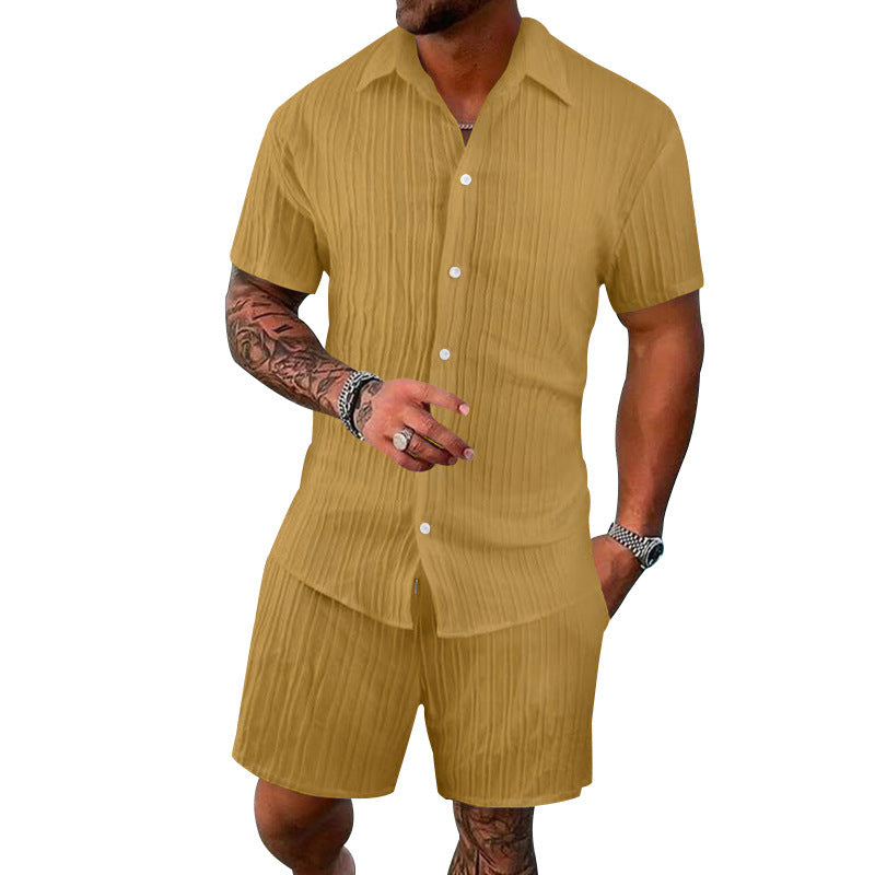 Herrer kortærmet skjorte og shorts sæt med struktureret design Stilla