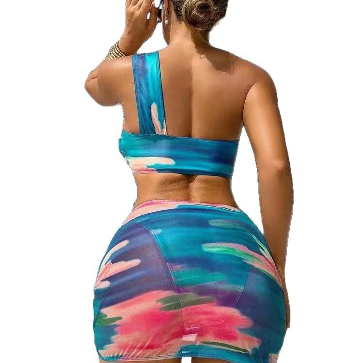 Femme Ene-Skulder Cut-Out Crop Top og Mini Nederdel Sæt Stilla