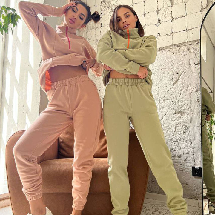 Kvinders sporty zip hoodie og joggerbukser sæt med elastisk talje og praktiske lommer Skovae