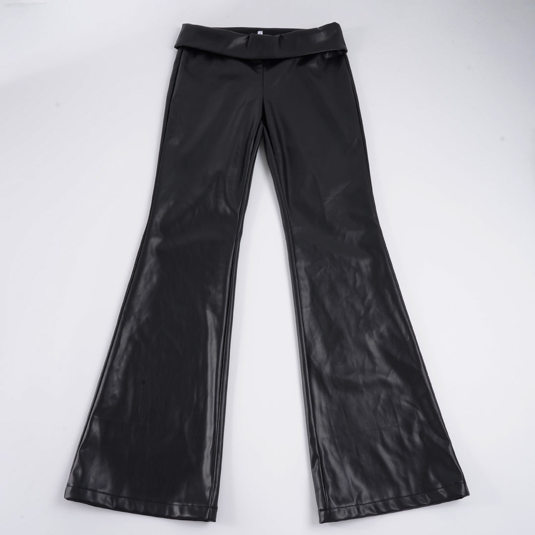 Dame fashion flared pants in imitation leather Skovae