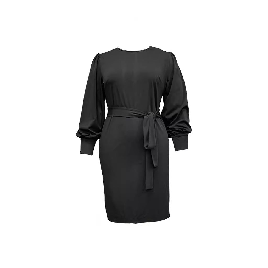 Dame Elegant omslagskjole med voluminøse ærmer og taljebælte Stilla