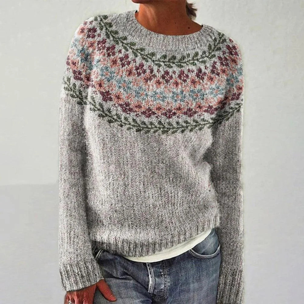 Dame hyggelig pullover med blomster jacquard og bred skæring Stilla