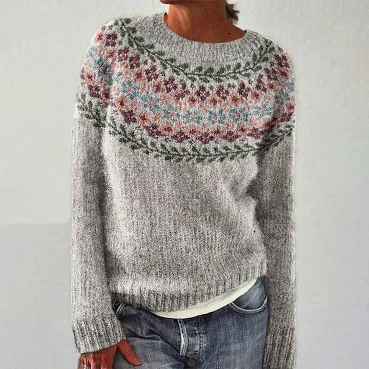 Dame hyggelig pullover med blomster jacquard og bred skæring Stilla