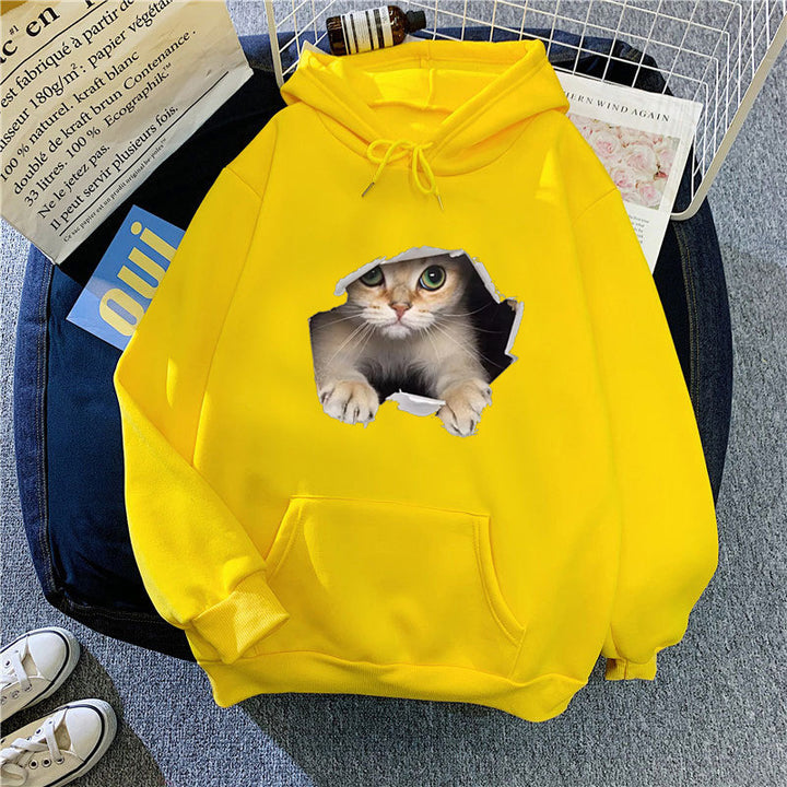 Kvinders hættetrøje med unikt kat design Skovae
