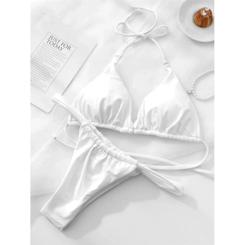 Dame triangle-bikini med justerbare bindebånd og elastisk talje Skovae