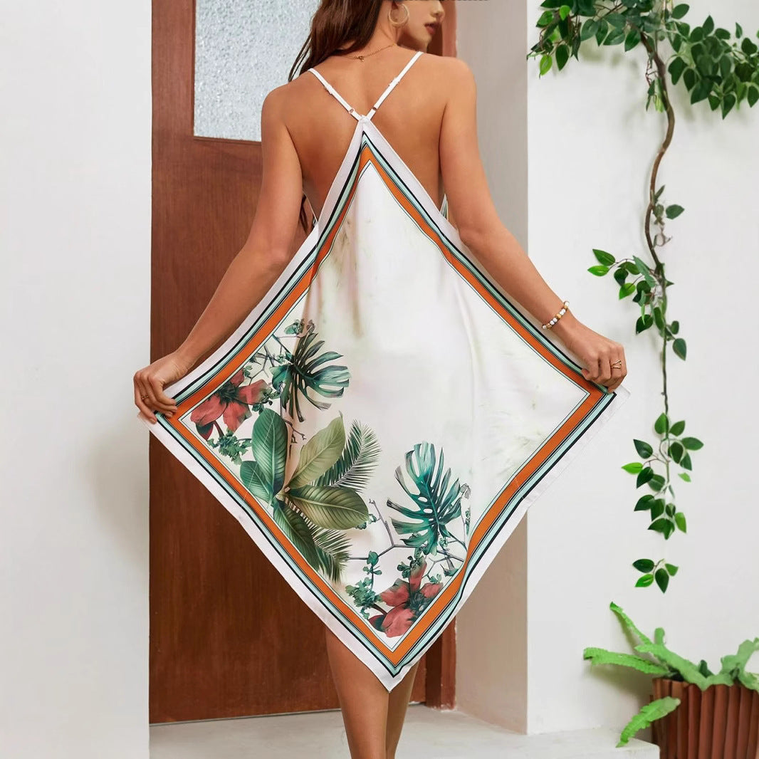 Dame Halter Neck Floral Print Midi Kjole Stilla