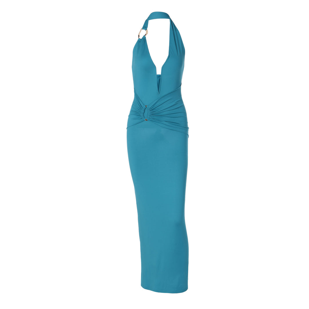 Dame Elegant Maxikjole med dyb V-udskæring og innovative draperinger Skovae