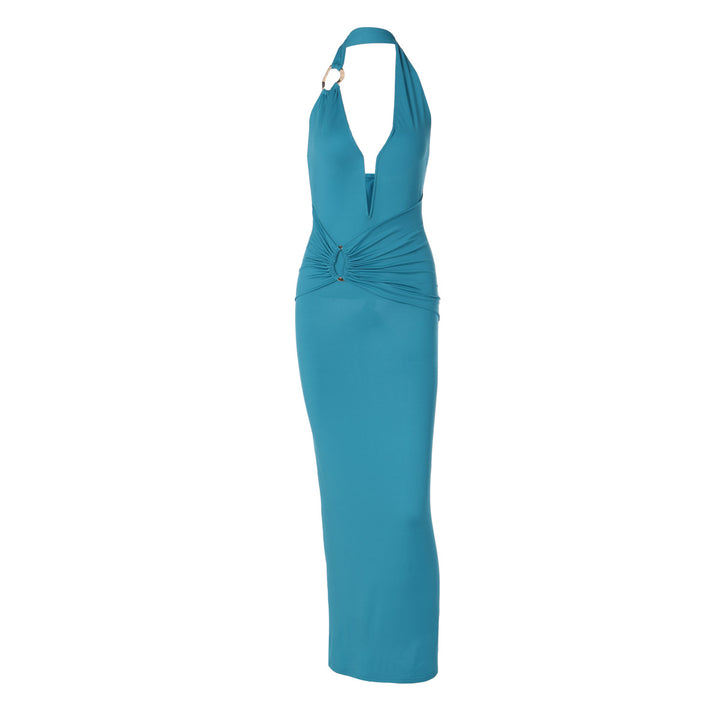 Dame Elegant Maxikjole med dyb V-udskæring og innovative draperinger Skovae