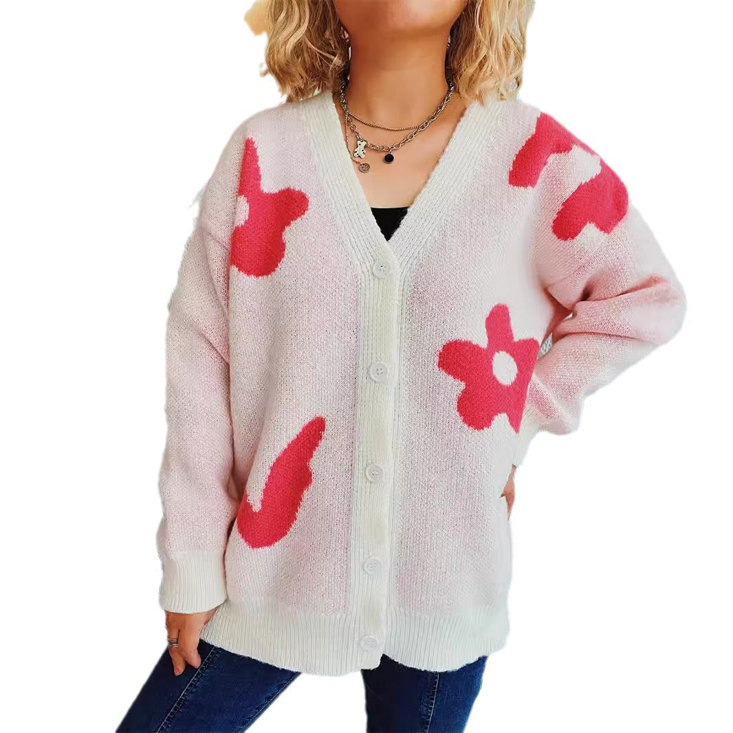 Kvindes cardigan med blomstermønster og knapdetaljer Stilla