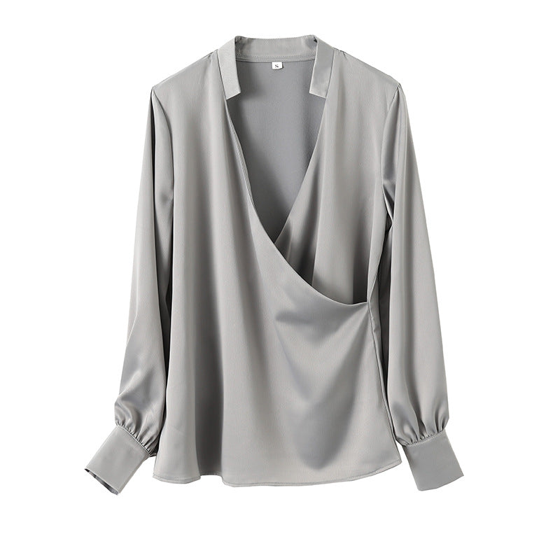 Dame elegant indpakningstop med detaljeret V-hals Stilla