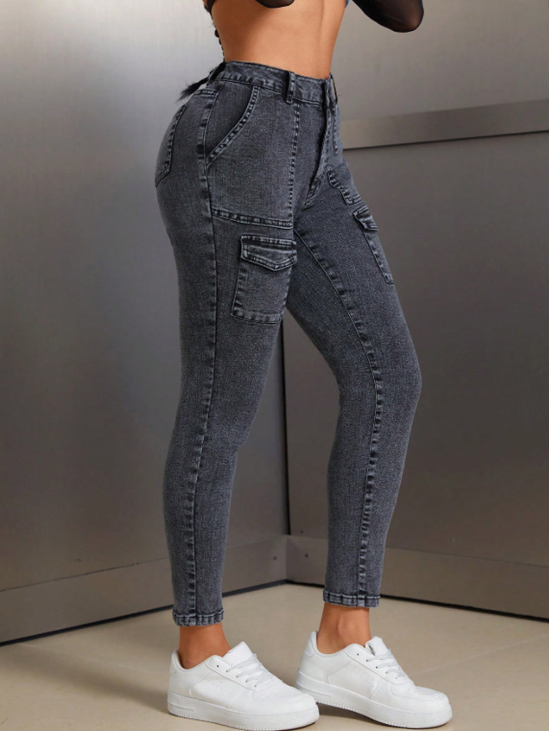 Kvinders høj talje jeans med praktiske klaplommer og smalle ben Stilla