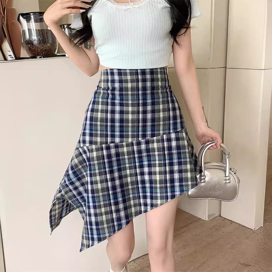 Femme asymmetrisk ternet nederdel Stilla