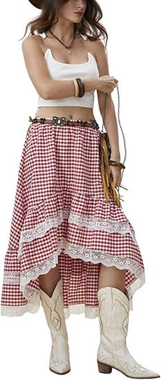 Dame Boho Maxi-nederdel med asymmetrisk kant og spids dekoration Skovae