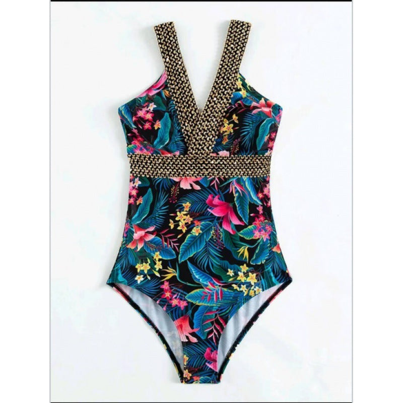 Dame Én-delt Badedragt med Floral Design og Elegant Talje Design Stilla