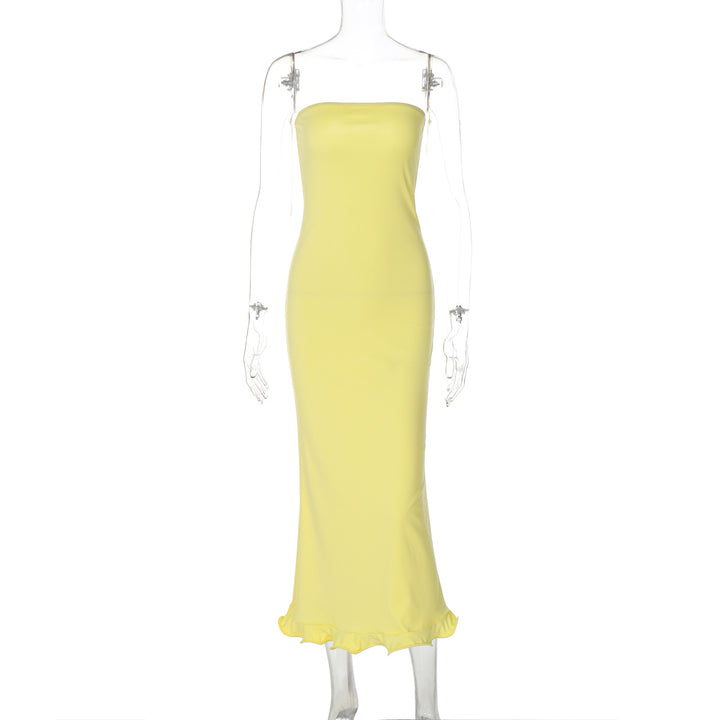 Dame Elegant Maxikjole med trendy stropløs design og svajende kant Stilla