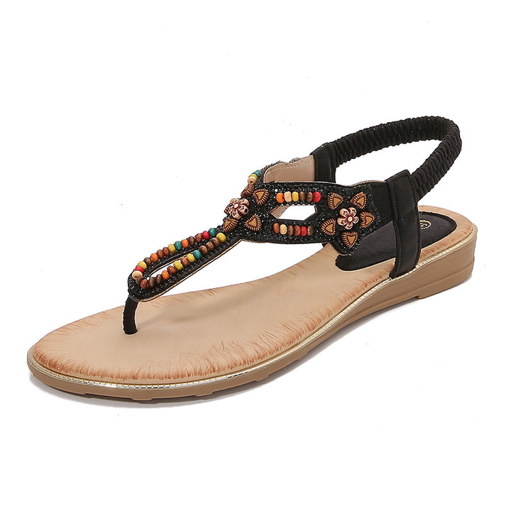 Dame modet Flip-Flops med kunstneriske perle- og blomsterdekorationer Stilla