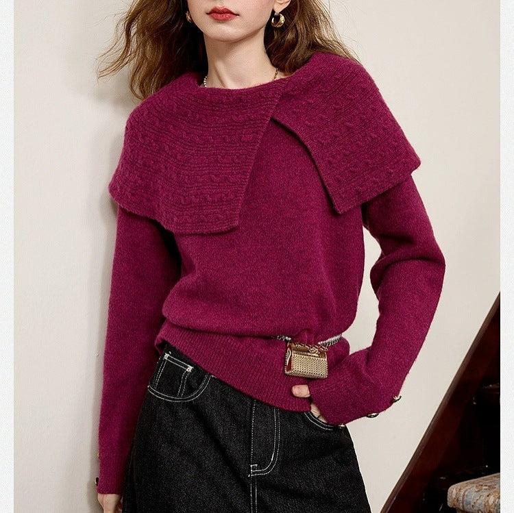 Kvinders elegante skovgrøn sweater med krave i høj kvalitet