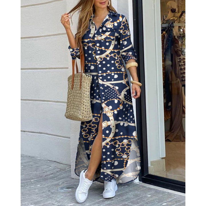 Femme bohemisk-inspireret knap maxi kjole med sideslids Stilla