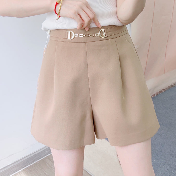 Dame elegante shorts med bred talje og dekorativt bælte Stilla