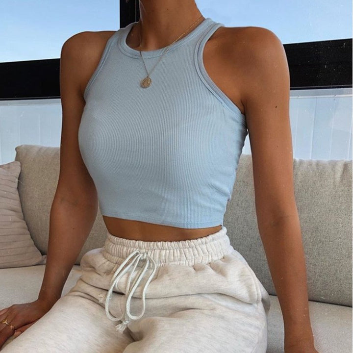 Damer sporty crop-top med elastisk ribdesign Skovae