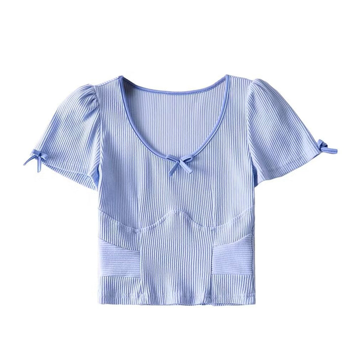 Dame Crop-top med legende flæse design og søde sløjfer Stilla