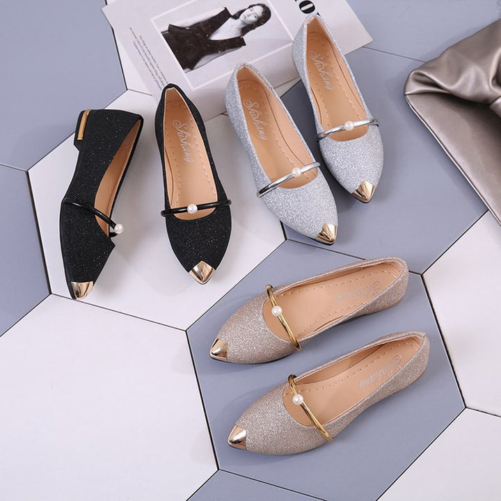 Dame Glamourøse Ballerinas med Metallic-elementer Stilla