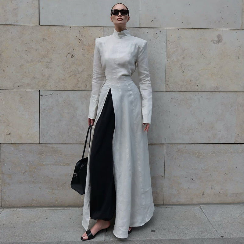 Dame elegant maxikjole med asymmetrisk snit og høj krave Stilla