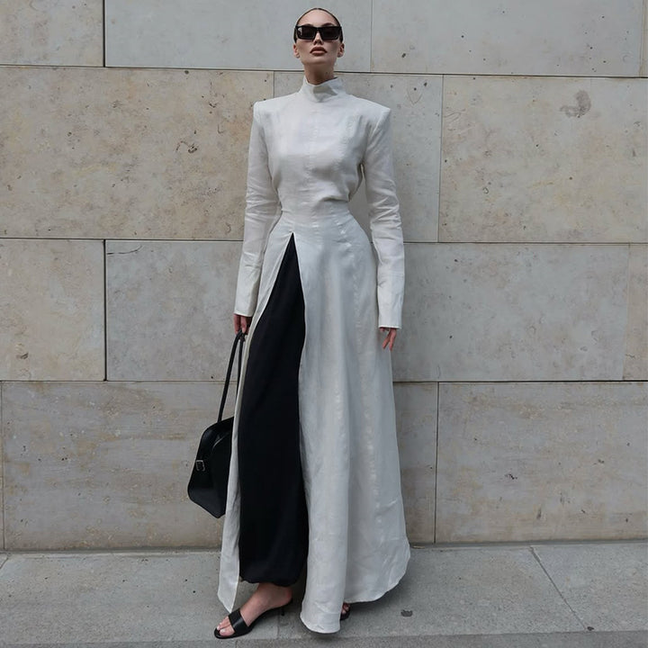 Dame elegant maxikjole med asymmetrisk snit og høj krave Stilla