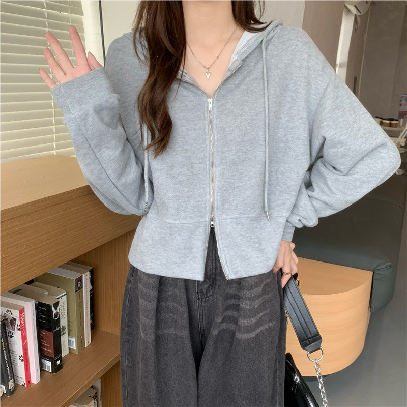 Dame Zip-Up Hættetrøje Crop Sweatshirt med Kængurulommer Stilla