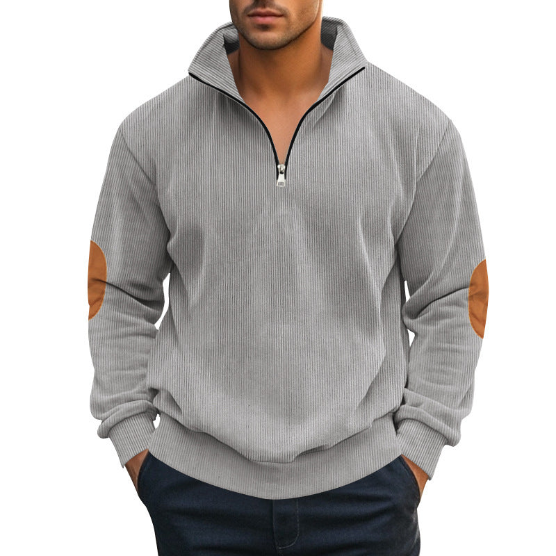 Herrer moderigtig pullover med ståkrave og læderdetaljer Stilla