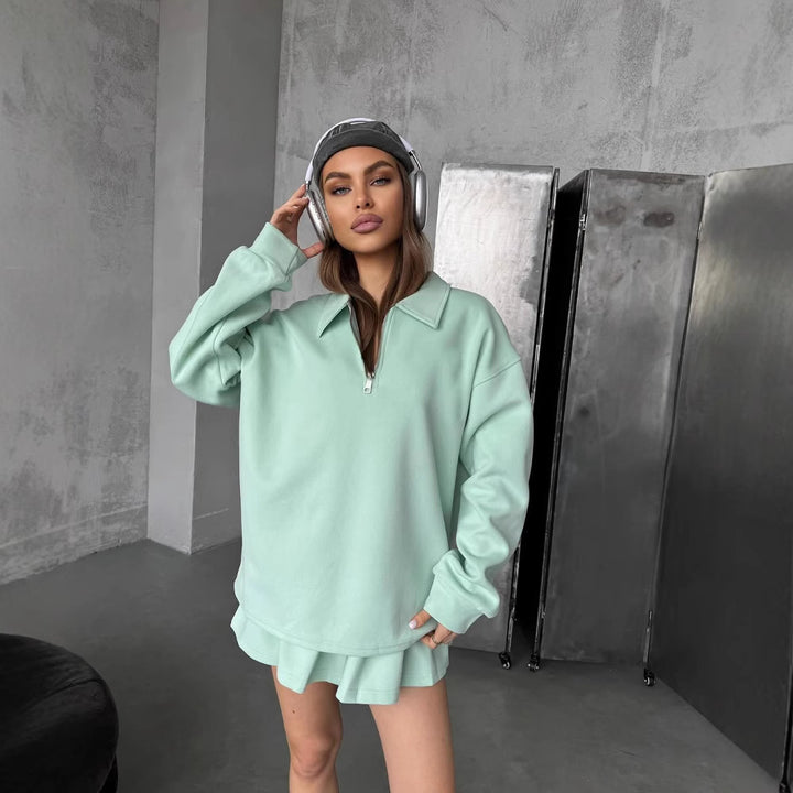 Kvinders sweatshirt med kort lynlås og løs pasform Skovae