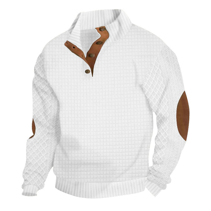 Herre fleecepullover med struktureret design og elegante læderdetaljer Stilla