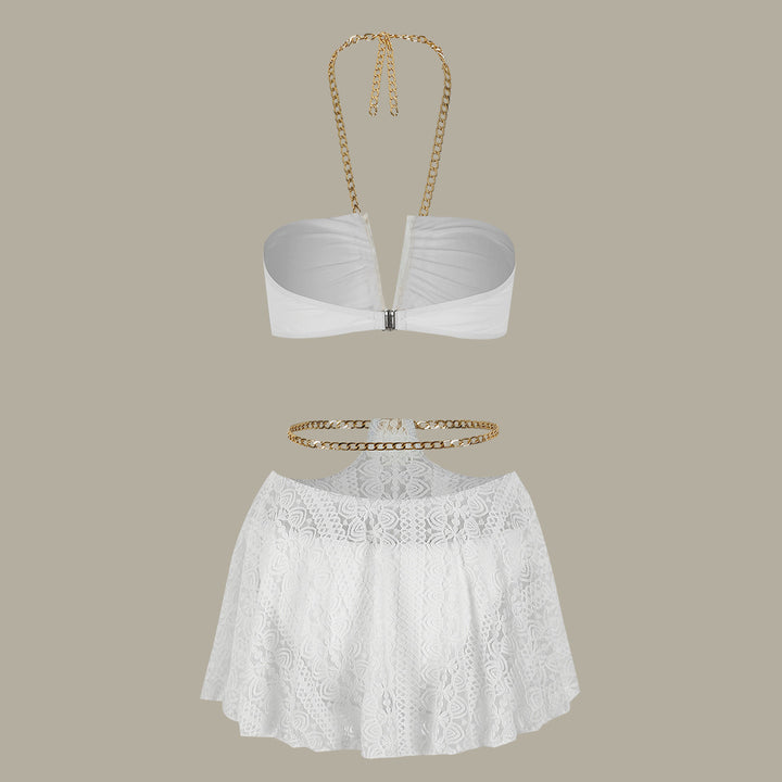 Dame Bikini-sæt med elegant spidseskørt og moderigtigt bandeau-top Stilla