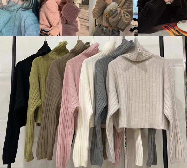Femme Korte Ribstrikket Rullekrave Sweater Stilla