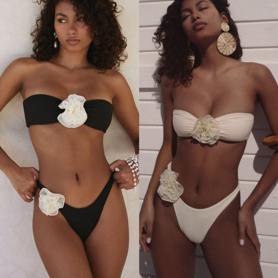 Dame bikini-sæt med dekorative blomsterdetaljer og komfortabelt bustier Stilla