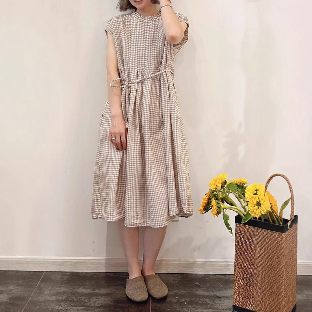 Femme Gingham Check Midi Kjole med Flæsekant Stilla